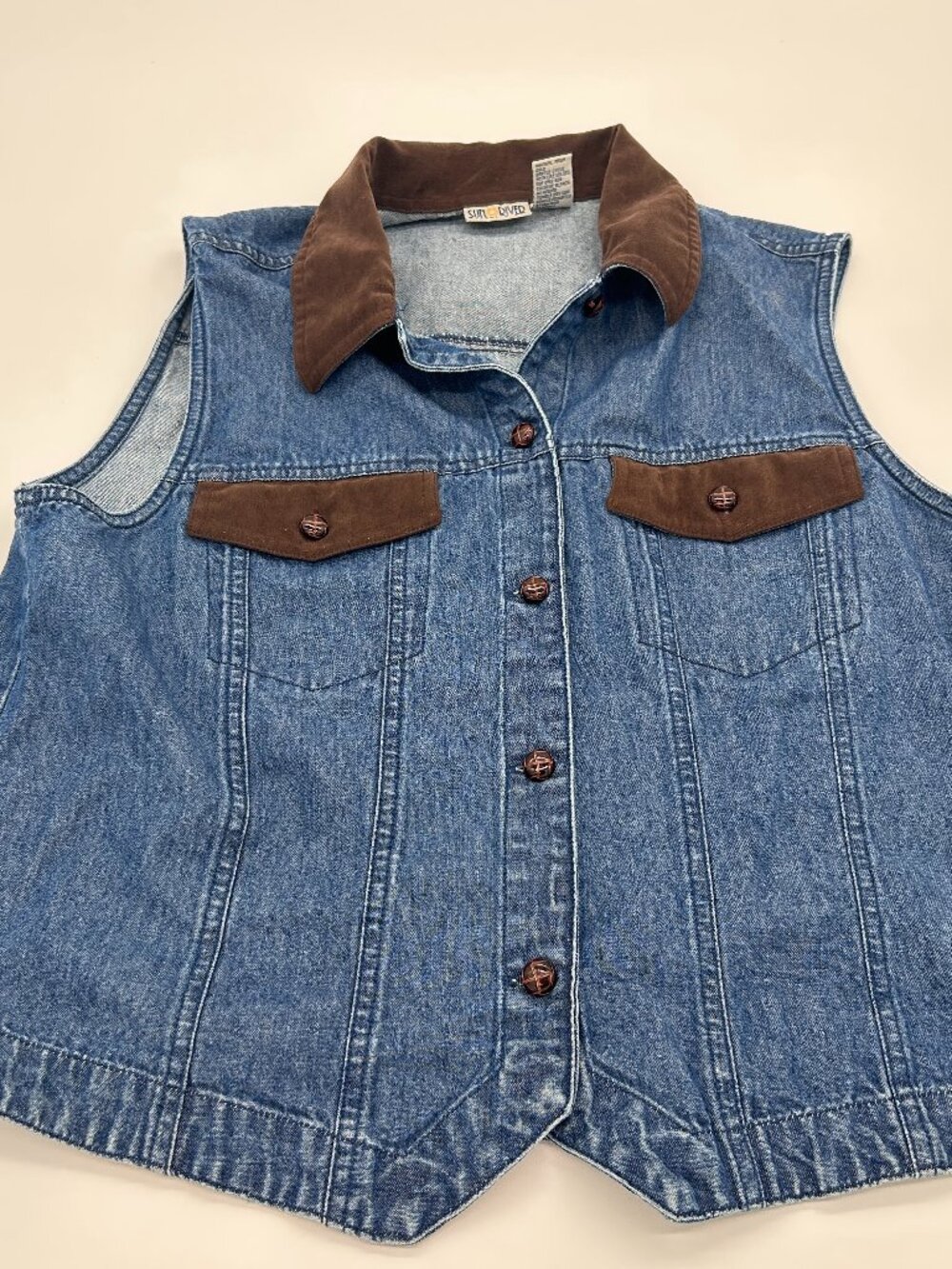 Vintage Sun River Western Style Denim Vest Size L 100% Cotton‎